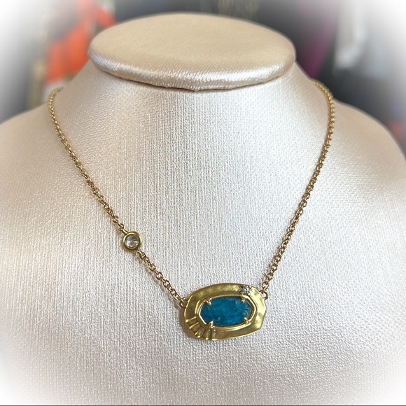 Beautiful Kendra Scott Anna Vintage GOLD PLATED BRASS & TEAL APATITE NECKLACE💕 - Picture 2 of 12